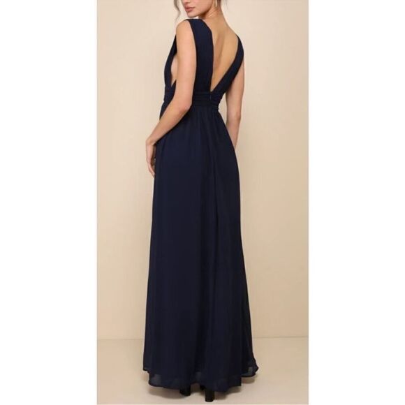 Love by Design NWT Athen deep plunge v neck Nordstrom Navy flowy evening gown XL - Picture 6 of 16